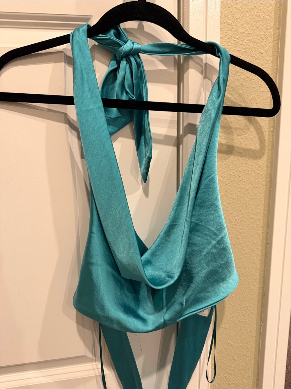 Princess Polly Teal Satin Halter Cowl Bandeau Top